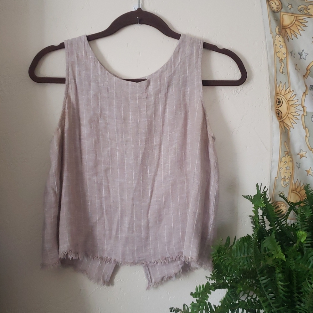 Cropped fringe striped linen shirt size s